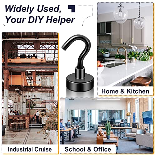 Findmag 12 Pack Black Magnetic Hooks 25Lbs Neodymium Magnet Hooks, Magnet With Hooks Strong Magnetic Hooks For Hanging, Refrigerator, Grill, Kitchen, Key Holder #TOP6