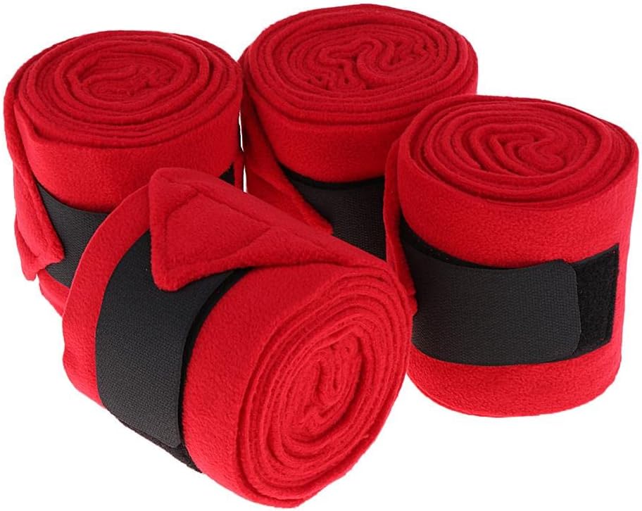 4Pcs Equine Standing Wrap Bandage Horse Leg Wraps 10ft Soft Fleece Boots for Racing, Exercise -, Reusable - Pony Equestrian Gear - Red