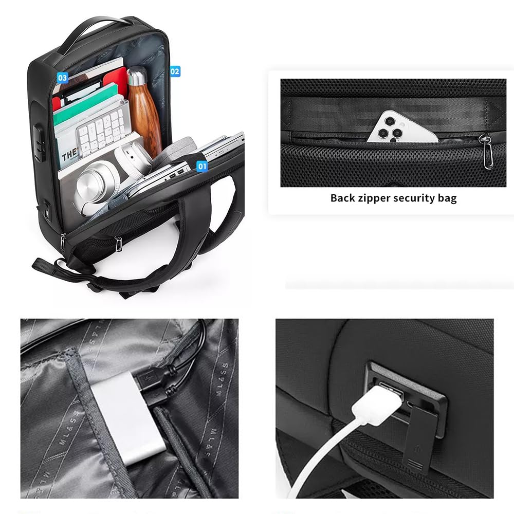 Zaino per laptop da uomo e da donna, con porta USB, impermeabile e antifurto da 15,6 pollici, per sport e attività quotidiane