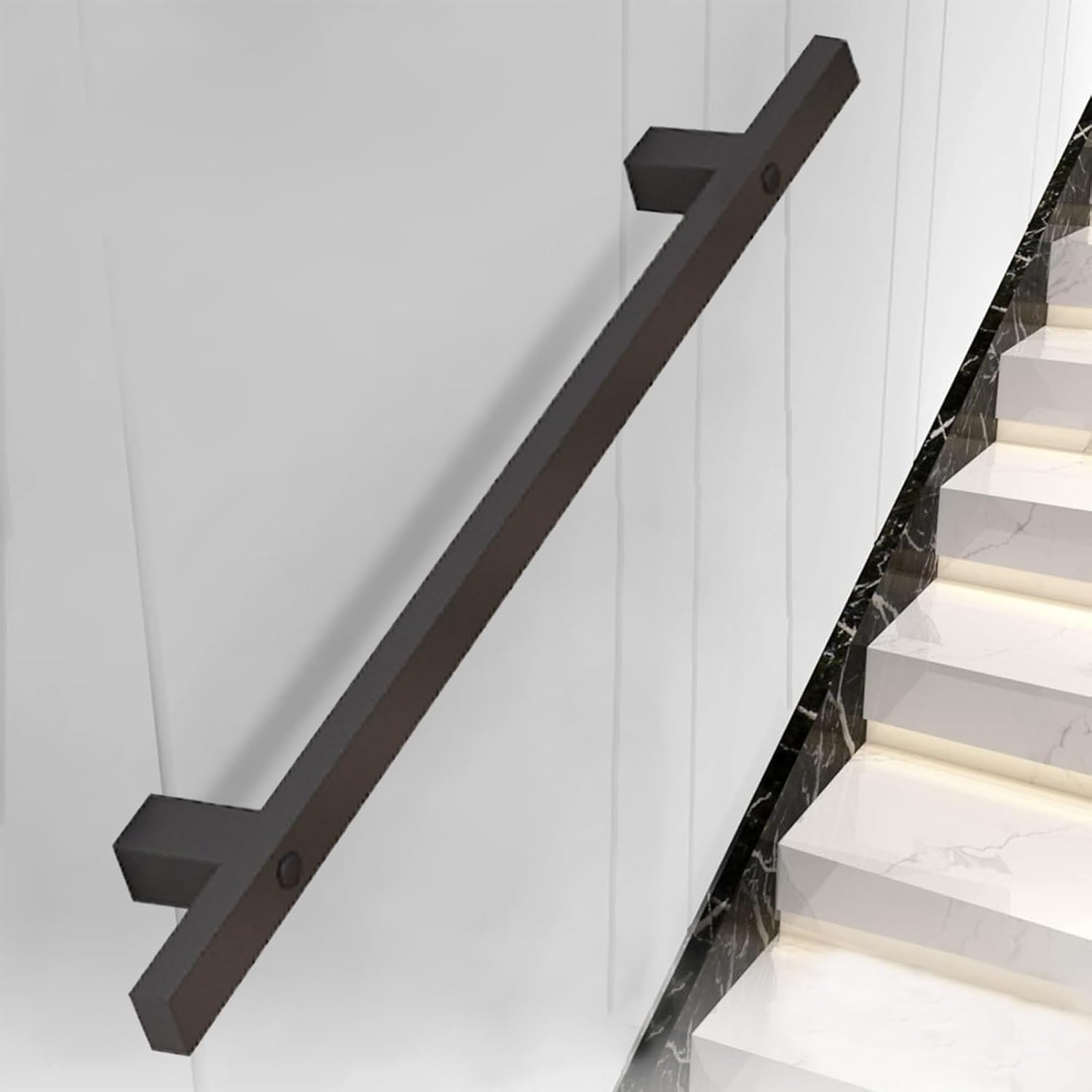 Modern Stairs Banister Handrail，Metal Iron Stair Railings Safety Support Rod for Indoor Outdoor Staircase Handrails，Non Slip Hand Railing Grab Bar with Complete Kit(1ft/30cm)