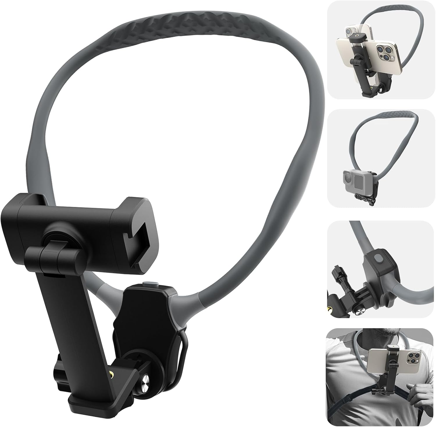 Beviliu Neck Phone Holder for Recording, Hands-Free POV/Vlog Neck Mount with Phone Clip & Chest Strap for Cooking/Fishing/Video Filming, Content Creator Phone Holder for iPhone Android Insta360