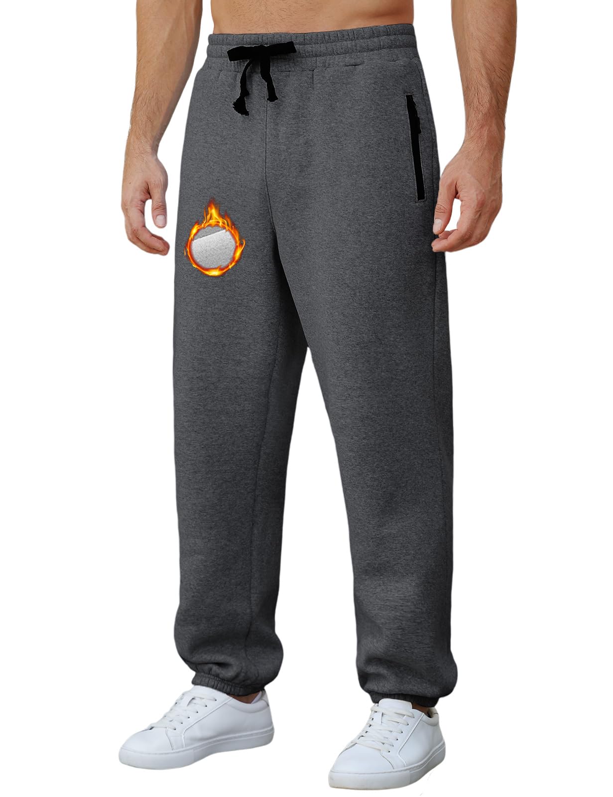 Voqeen heren joggingbroek, fleece thermische joggingbroek voor winter, trainingsbroek met zakken met rits, informele warme hardloopbroek met trekkoord Voqeen heren joggingbroek, fleece thermische joggingbroek voor winter, trainingsbroek met zakken met rits, informele warme hardloopbroek met trekkoord