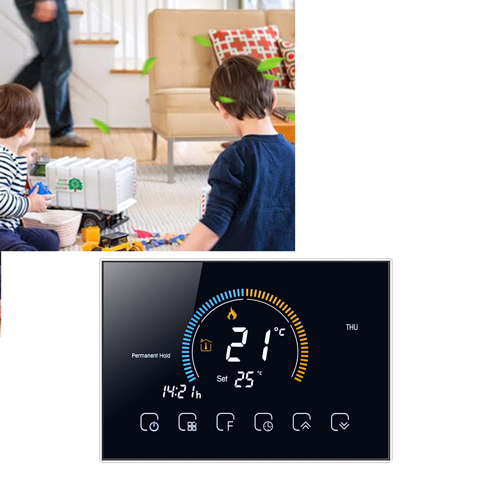 Yctze Termostato Intelligente con Touchscreen LCD da 4,8 Pollici per Un Accurato Controllo della Temperatura - Termostato Programmabile AC e Scaldabagno (#1)
