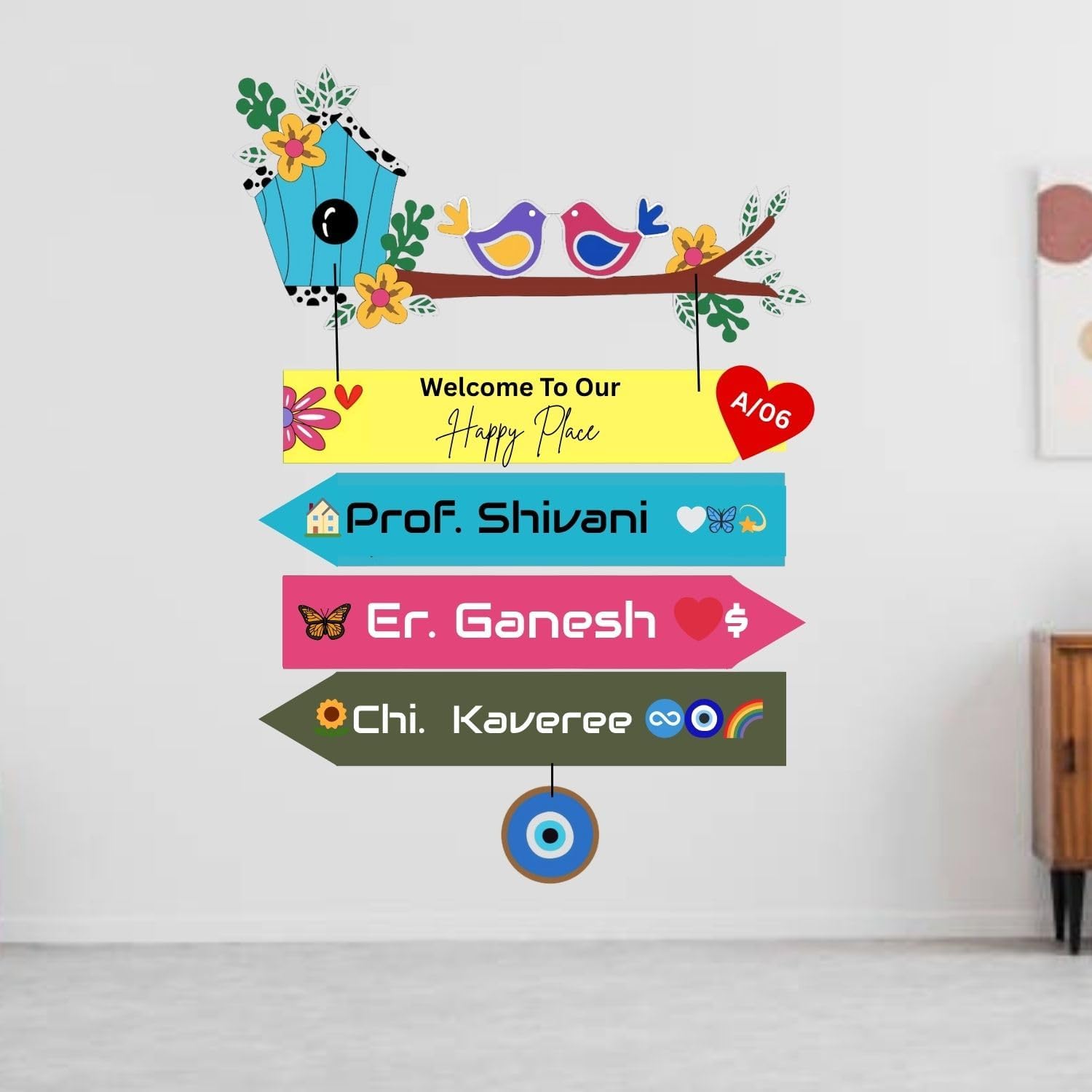 Webelkart Premium Wooden Welcome Happy family Customised Wall Hanging Name Plate For Home Entrance outdoor,Wooden Hanging Welcome Hanging For Wall - (18 x 12 Inches)