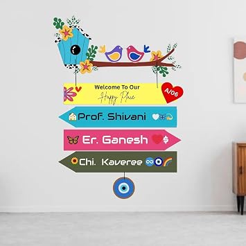 Webelkart Premium Wooden Welcome Happy family Customised Wall Hanging Name Plate For Home Entrance outdoor,Wooden Hanging Welcome Hanging For Wall - 18 x 12 Inches