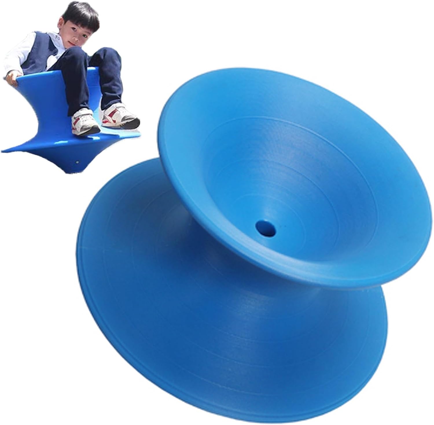 Blue Tumbler Gyro Chairs, Small Relaxing Toys Stool for Bedroom Living Room, Round Sensory Swivel Chairs for Backyard, Kids Sense Recliner