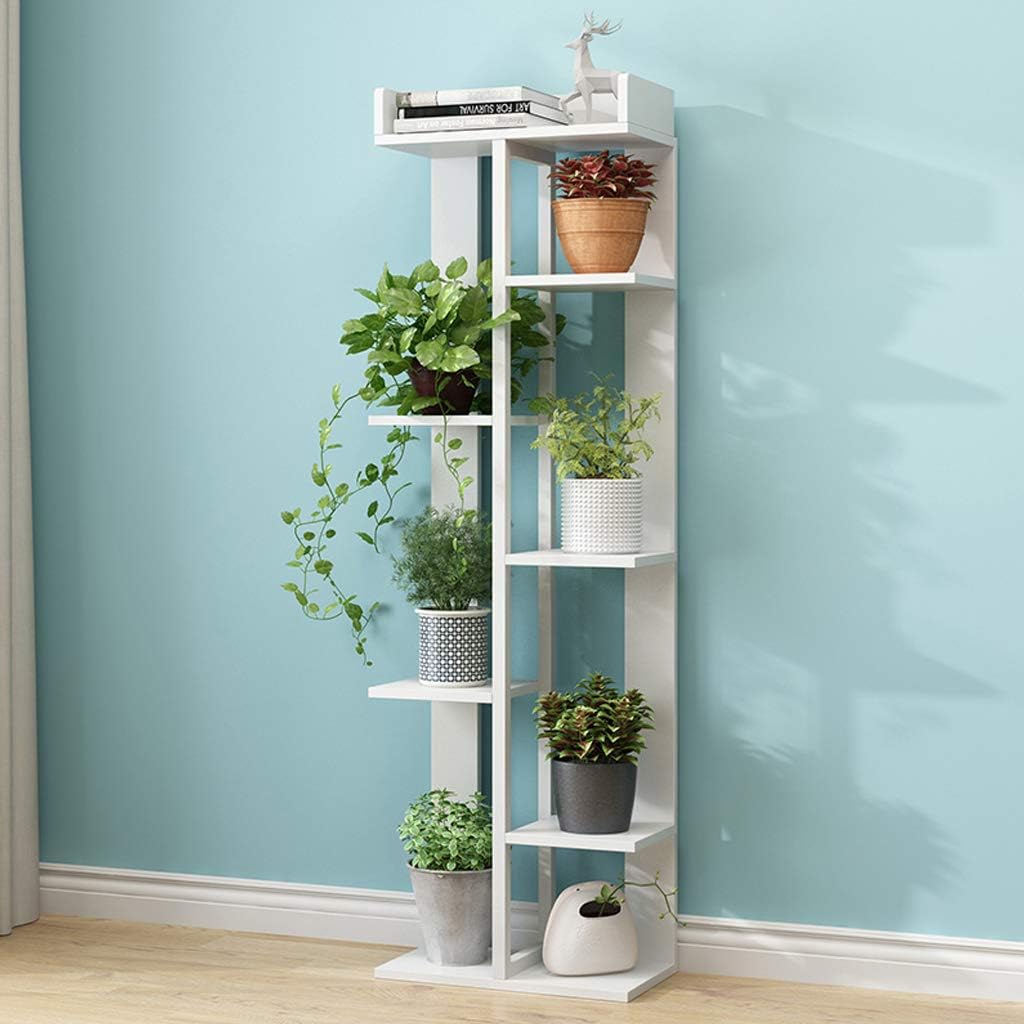 7-Tier Tall Plant Stand Indoor or Outdoor Modern Wrought Iron Flower Stand Wood and Metal Flower Pot Holder Potted Rack for Garden Patio Living Room Bonsai Decor