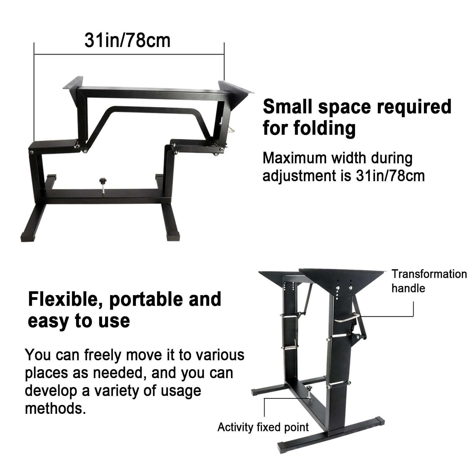 Accesorios de Soporte de Mesa para Vehículos Recreativos, Base de Mesa de Metal Plegable, Resistente a la Oxidación, Patas de Mesa Ajustables, para Caravanas para el Hogar para Yates ( Color : Black )