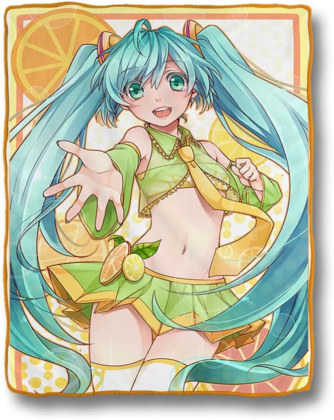 Hatsune Miku Fleece Throw Blanket | Featuring Hologram Citrus Hatsune Miku | Plush Thow Fleece Bed Comforter 45 X 60 inches