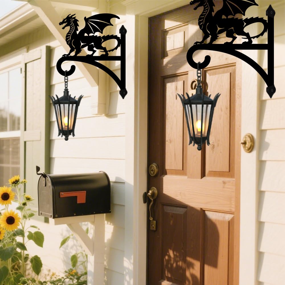 peacoblue 2er Pflanzenhalter Wandhaken,Drache Metall Blumenhalter | Robuster Pflanzenhaken 12"x15" Zoll für Innen und Außen,Halterung für Blumentöpfe,Laternen und Vogelhäuser für Garten