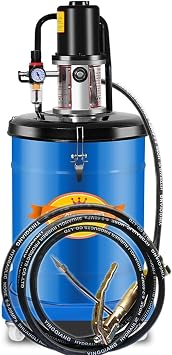 Grease Pump 10 Gallon Air Operated Grease Pump with Grease Gun and Hydraulic Hose, Pneumatic Grease Pump 801 Pressure Ratio for Automobile, Shipbuilding, Machinery