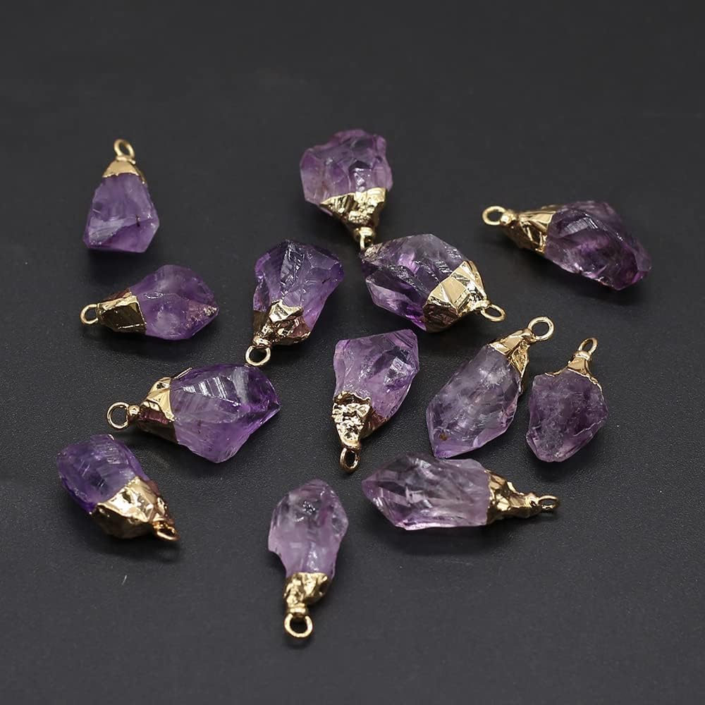 LHJ Natural Amethyst Stone Pendants Irregular Healing Purple Crystal Small Charms for Jewelry Making Meditation Decoration - Image 8