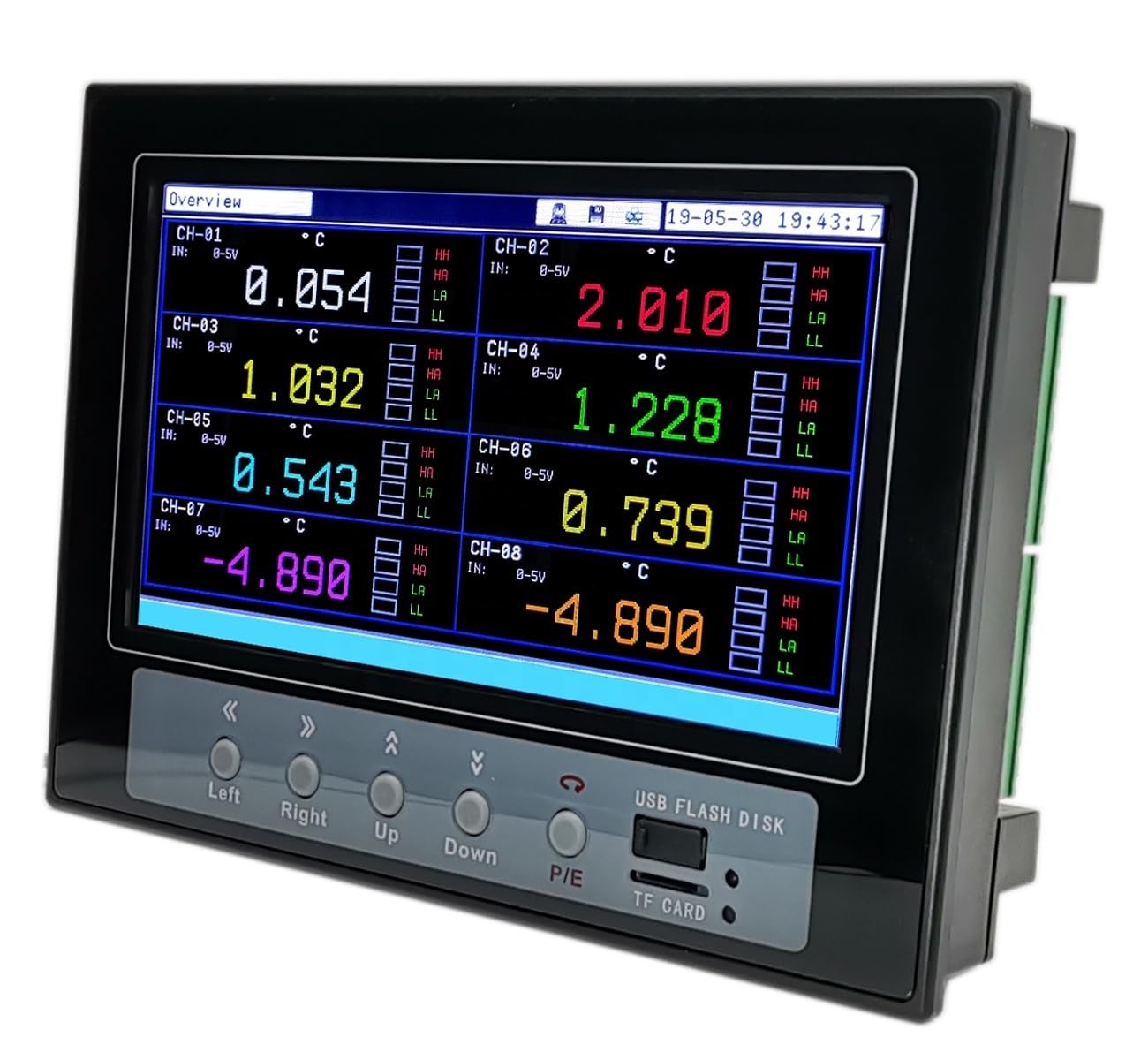 8-Channel Universal Paperless Recorder, Multi-Parameter Data Logger for Temperature, Pressure, Humidity, Flow