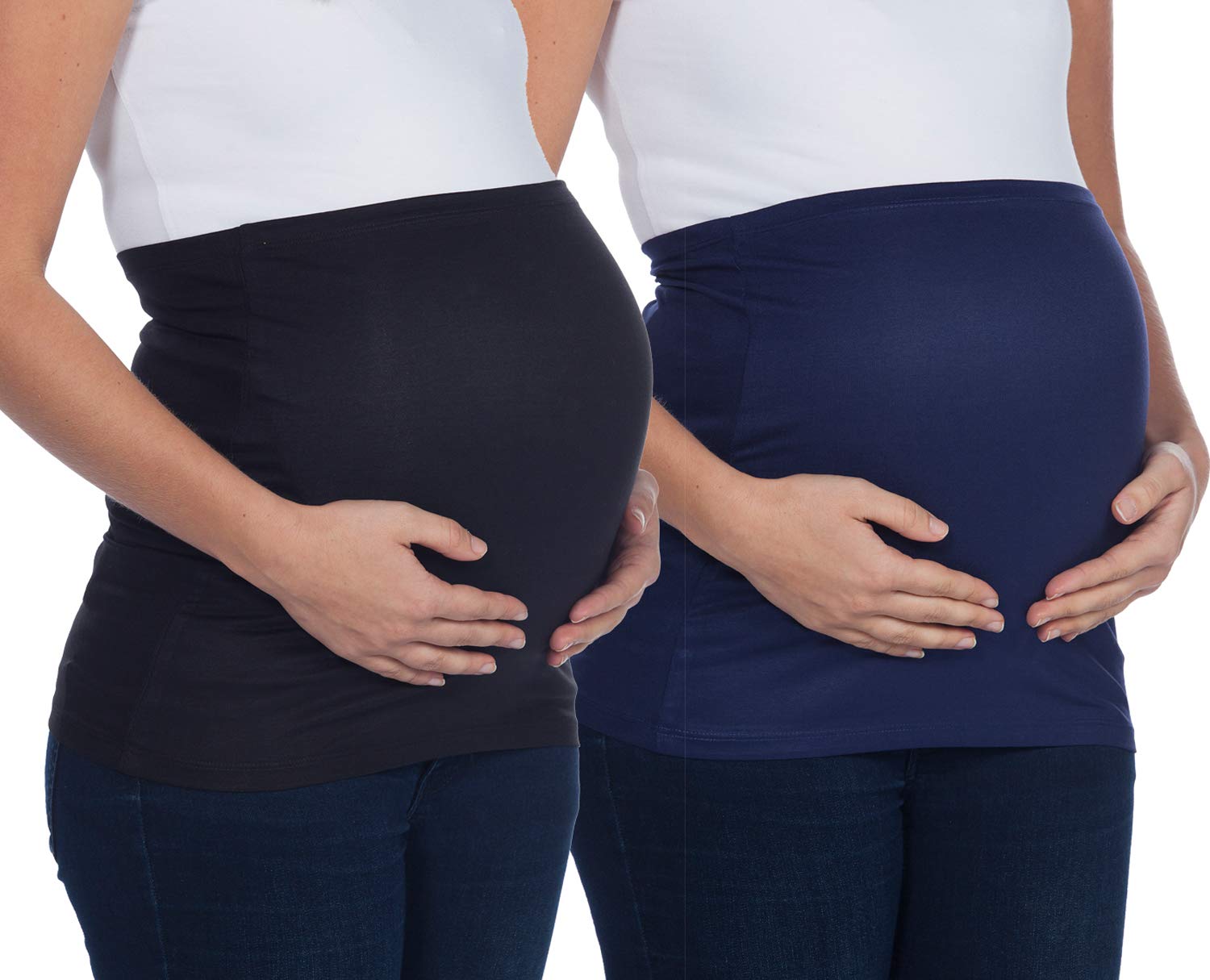 Paquete doble de banda abdominal para el embarazo. Contenido: 2 bandas abdominales - Bandas abdominales para embarazadas - Calentador de espalda y alargador de camisetas, azul oscuro/negro, M-L