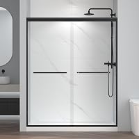 EnsoSenka 56-60" x 72" Semi-Frameless Matte Black Sliding Shower Door, Easy-Clean Tempered Glass