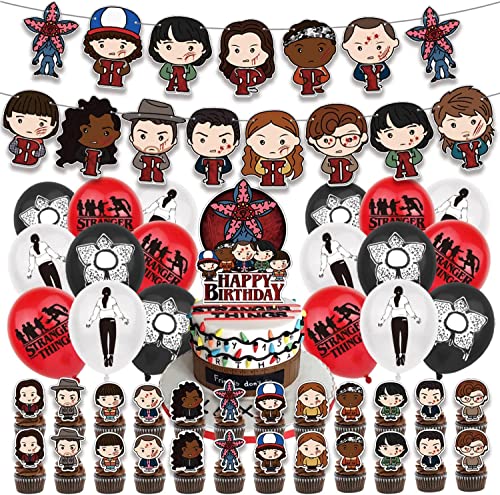 Geburtstags Dekoration Set Happy Birthday Banner Girlande Luftballons Cake Toppers Tortendeko für kindergeburtstag Deko Themed Partyzubehör Birthday Decoration Cover