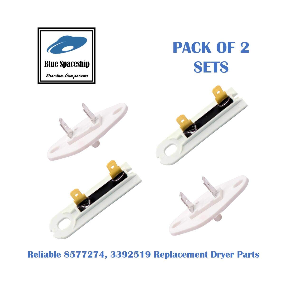 2 Pairs Reliable 8577274 Dryer Thermistor and 3392519 Dryer Thermal Fuse, Replacement parts Compatible with 3LCGD9100WQ0, 3LCGD9100WQ1, 3LCGD9100WQ2, 3LCGD9100WQ3, etc