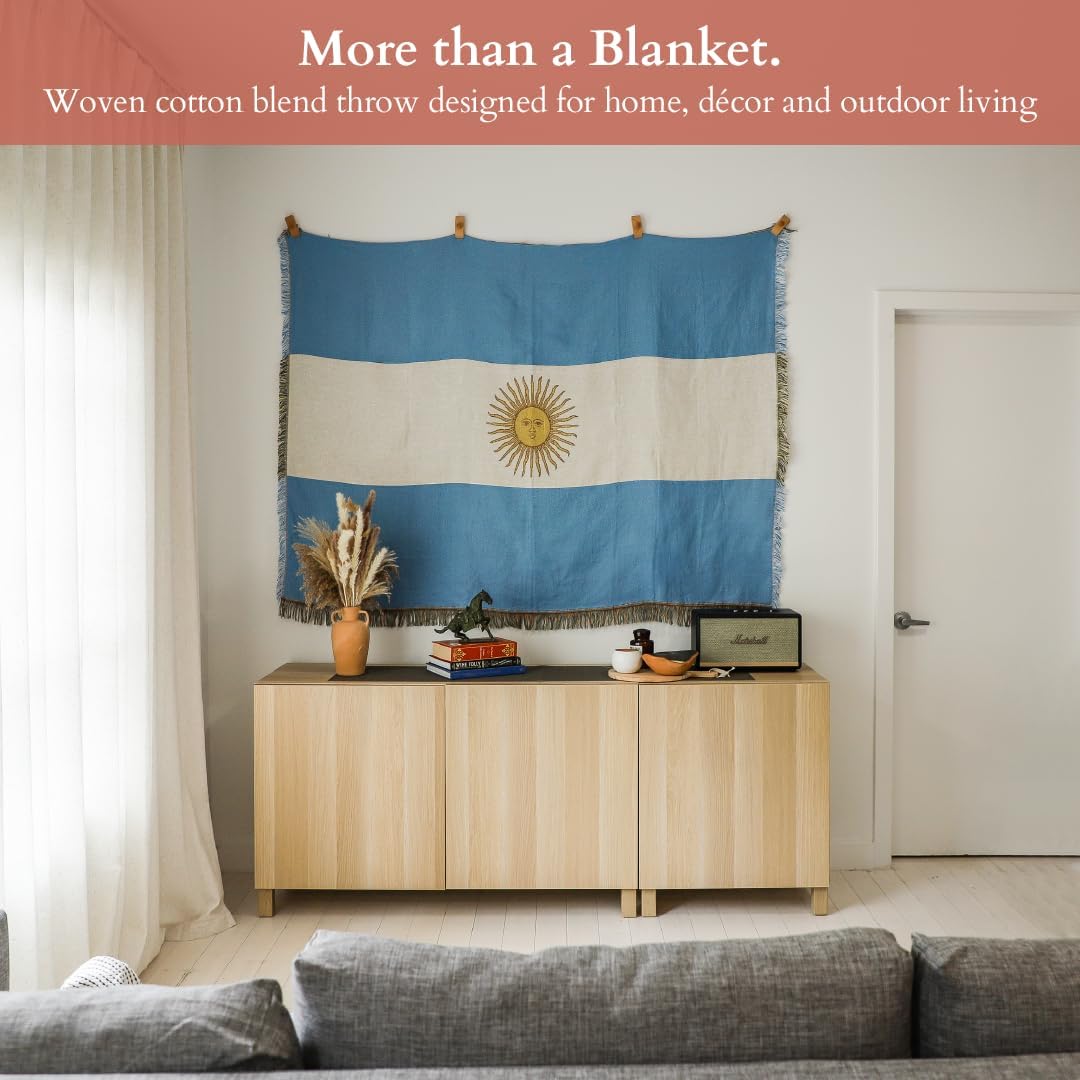 Argentina Flag Woven Throw Blanket | Lightweight Cotton Blend | 70x50 Inches | Multipurpose Blanket for Bed, Sofa, Picnic, Beach, Tapestry, Decor or Gift