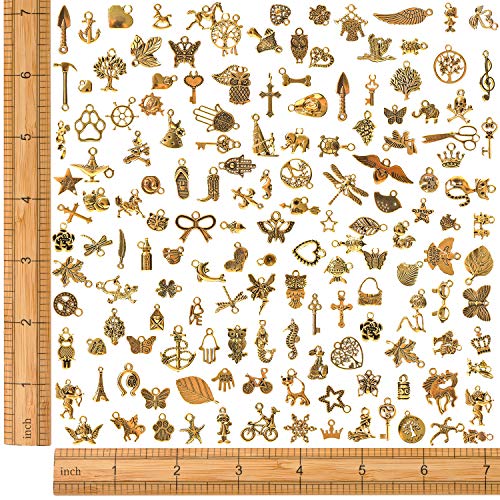 AleapDoll 200/300pcs Wholesale Bulk Charms for Jewelry Making Supplies Bracelet Charms Necklace Pendant Earring Tibetan Antique Gold Craft Supplies DIY Accessories (A Set of 300pcs)