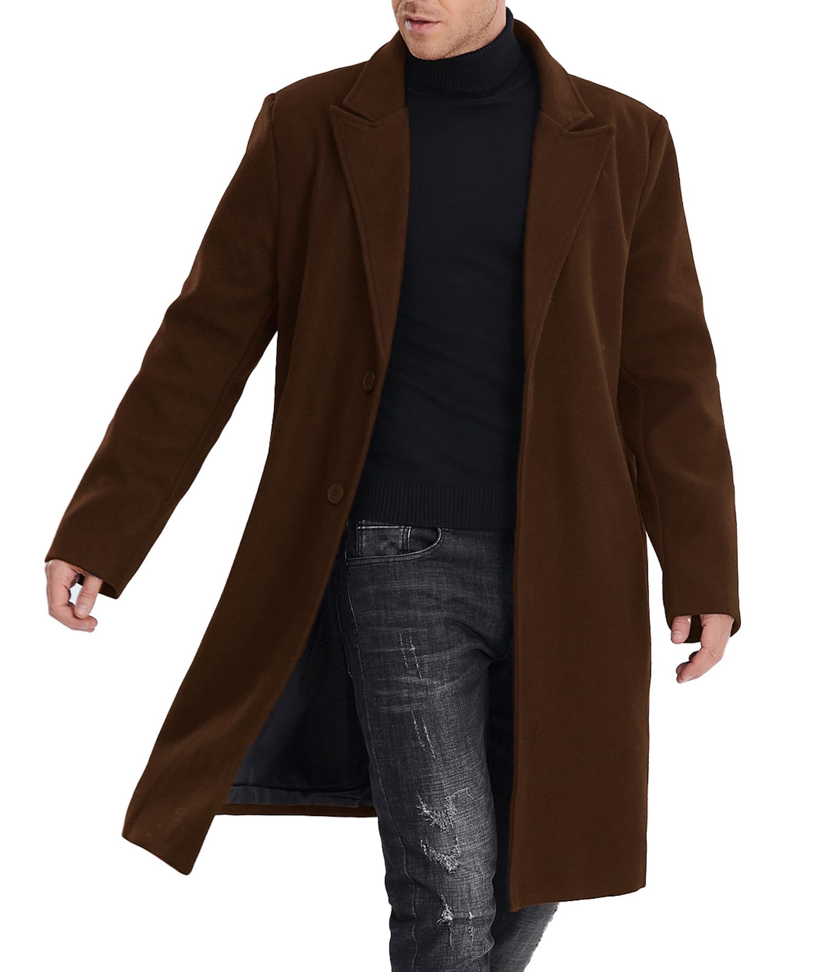 somthron Men's Casual Trench Coat Mid Long Single Breasted Slim Fit Peacoat Notched Lapel Winter Business Overcoat-picture-53