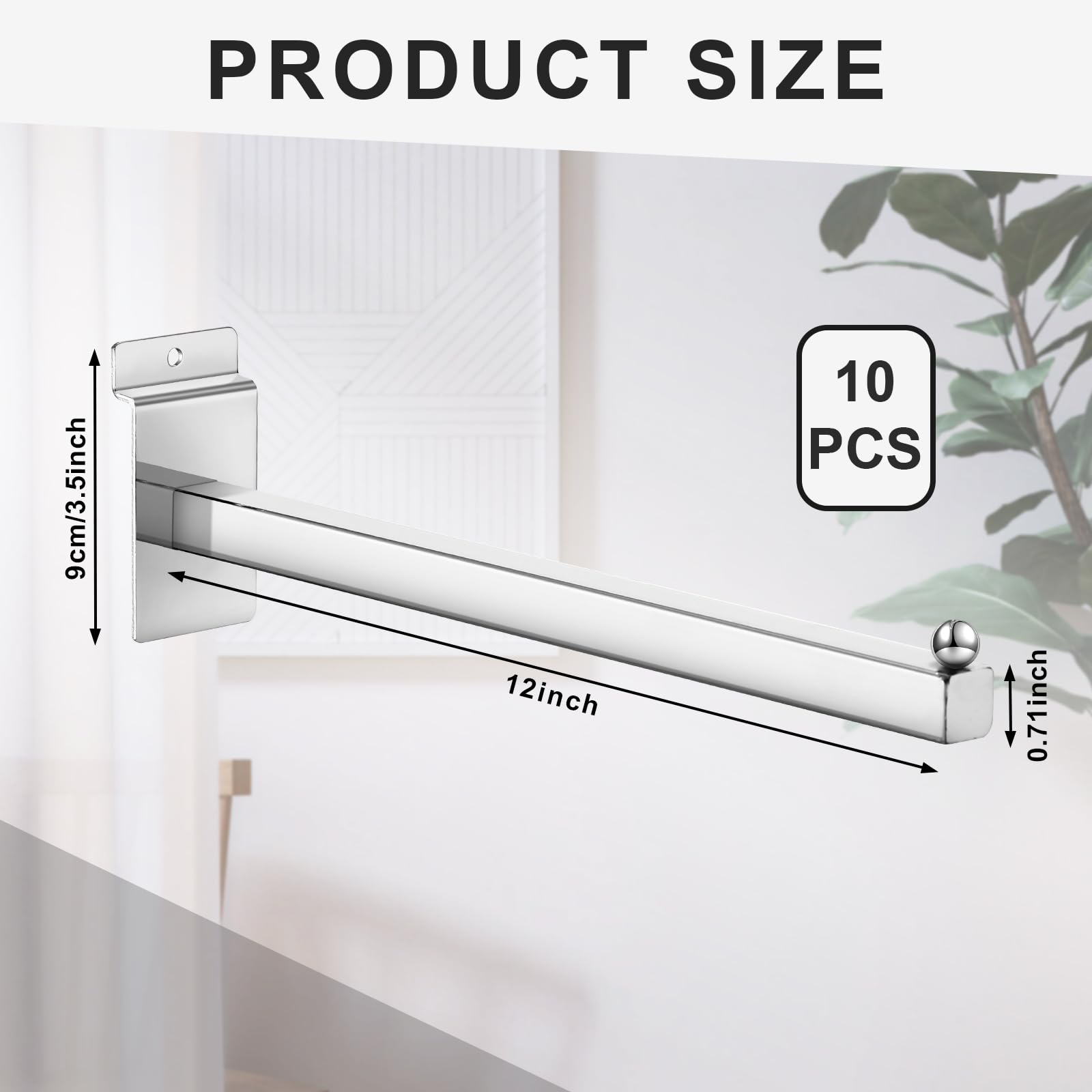 Hicarer 10er-Set Slatwall-Haken – 30,5 Cm, Metall, Gerade Form, Silber, Für Kleidung, Taschen & Mehr