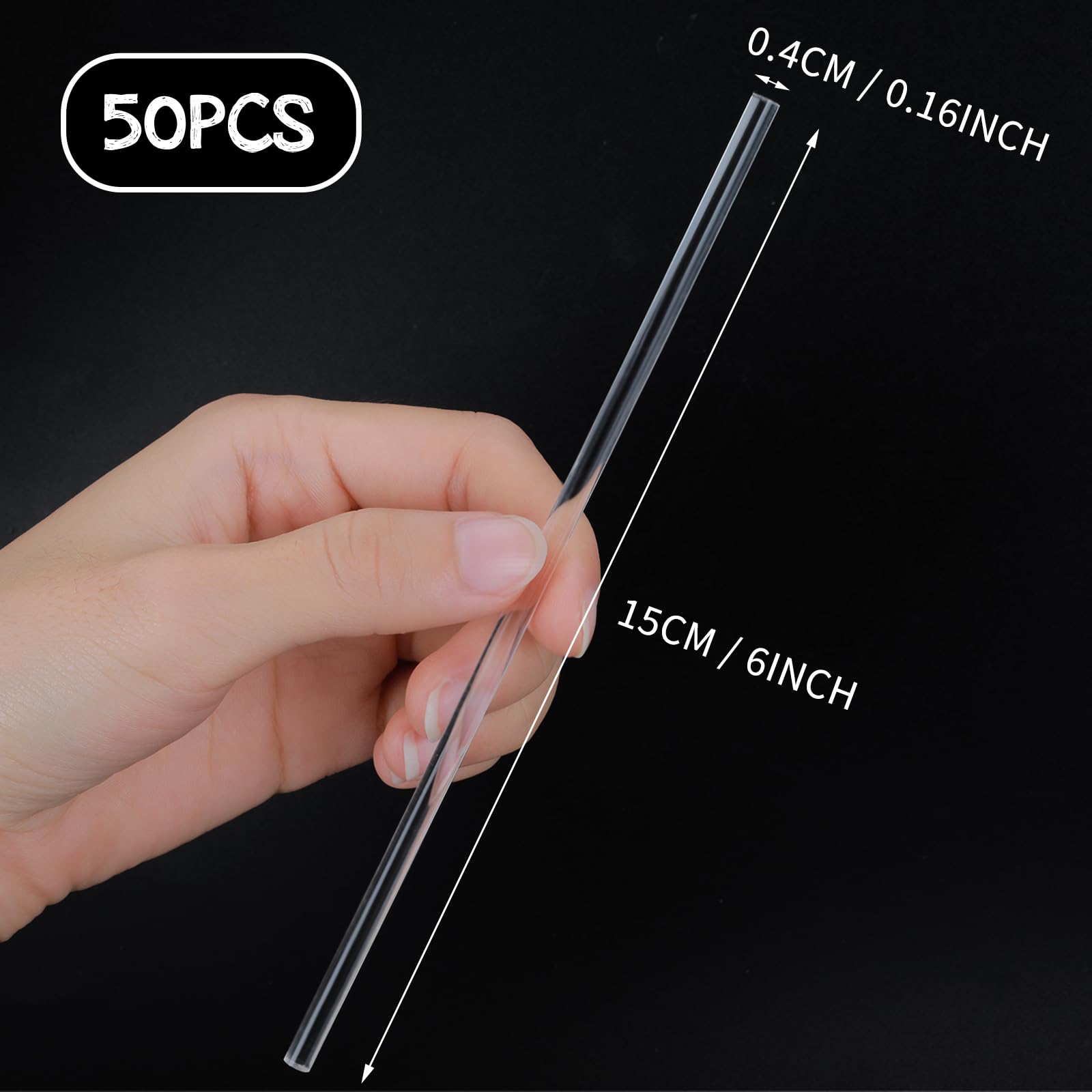 50Pcs Acrylic Lollipop Sticks, Clear Cake Pops Sticks, Reusable Acrylic Rods, Stirring Popsicle Candy Stick for Cupcake Toppers Dessert Chocolate Cookies DIY(6 Inch)