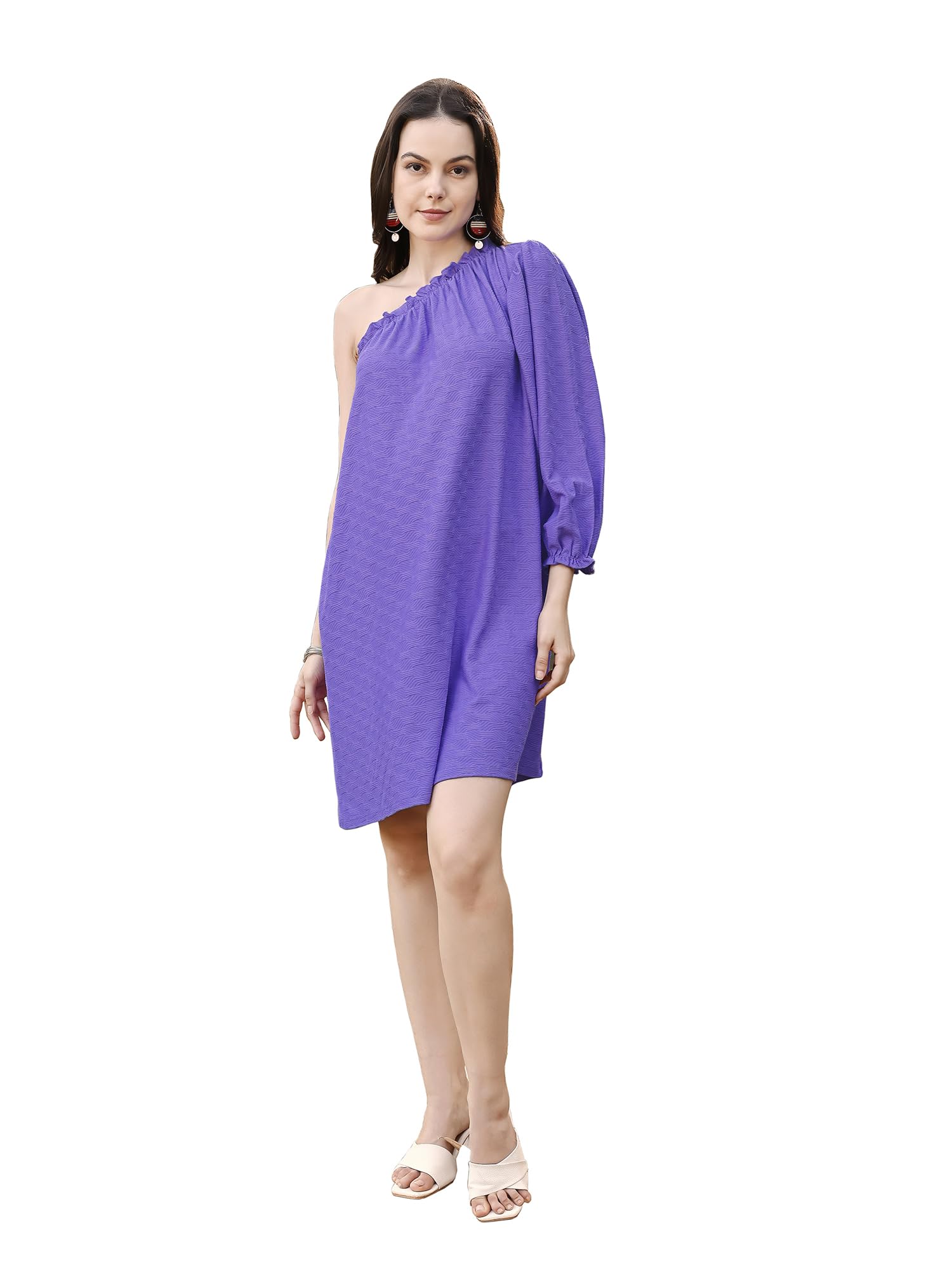 Purvaja Womens A-Line Above Knee Length Dress (Pixi-011-Violete_Purple_Large)