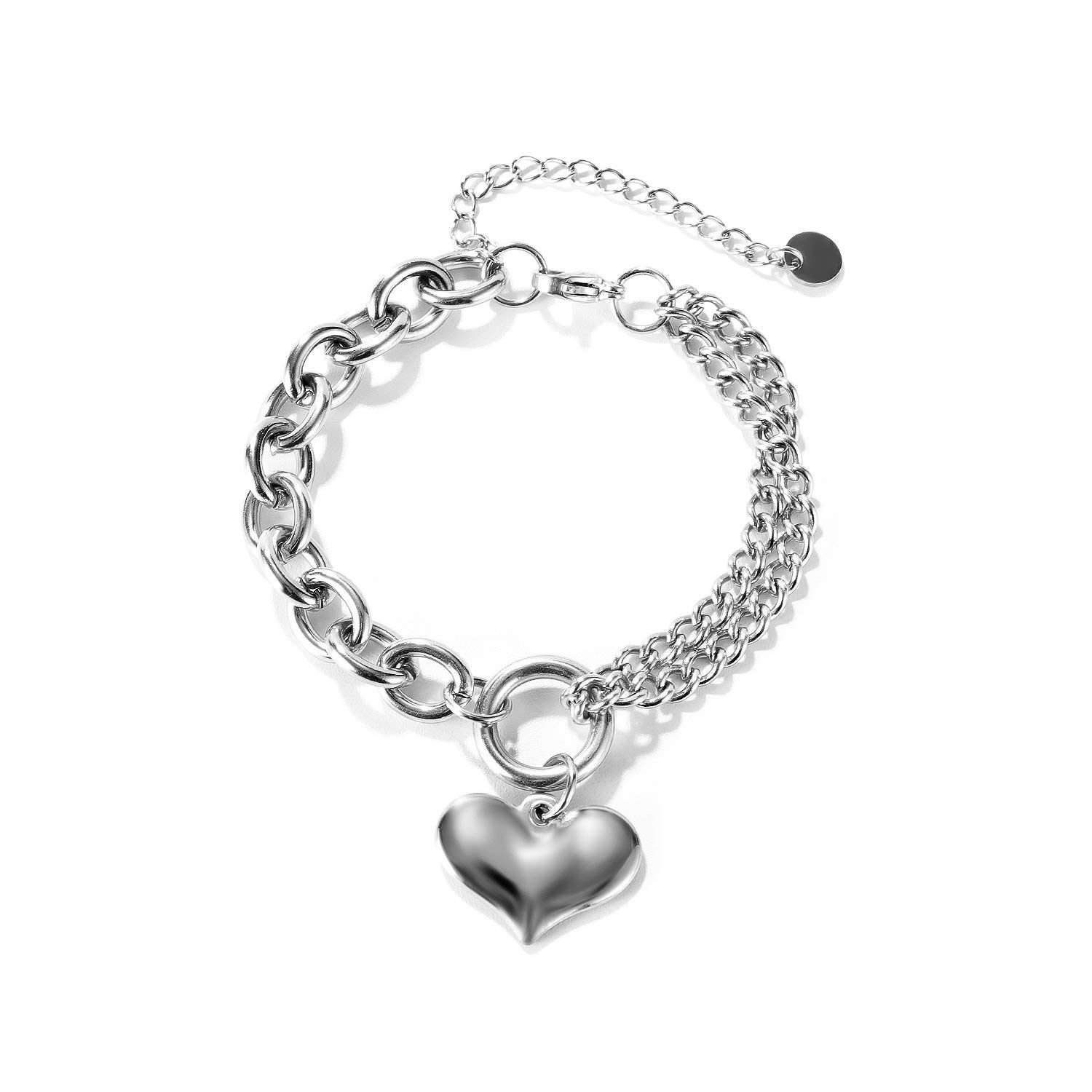 OSTANPulsera para mujer de acero inoxidable con colgante de corazón