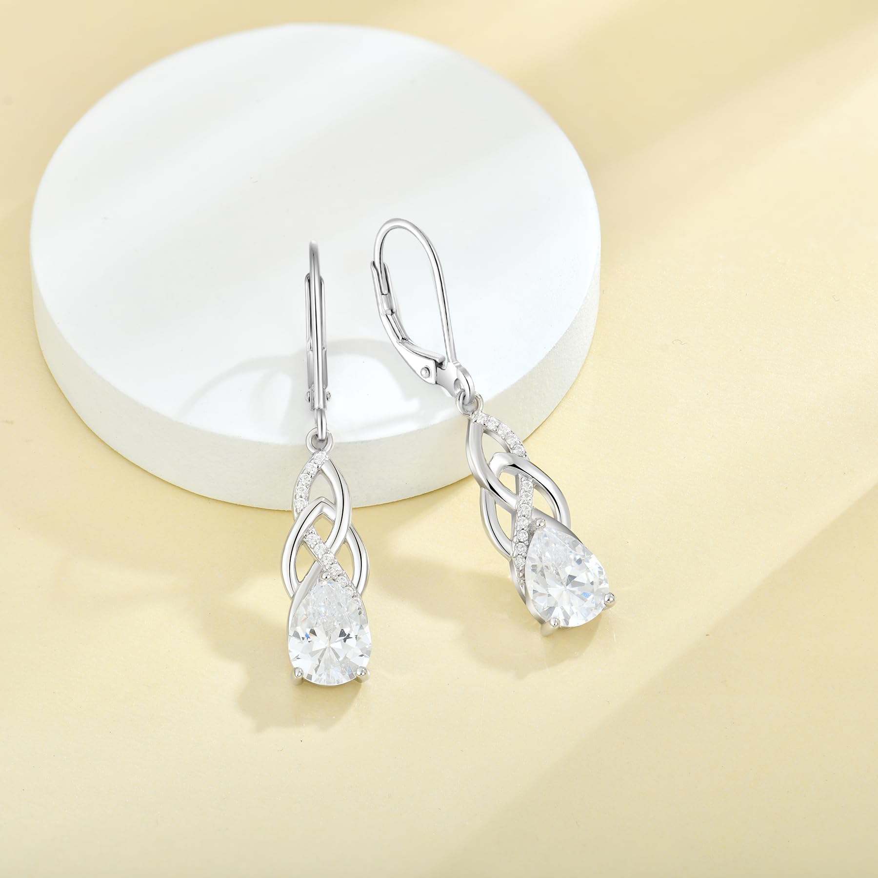 JO WISDOM Damen Hängende Ohrringe Silber 925 Unendlichkeits Keltischem Knoten Ohrhänger 3A Zirkonia Geburtsstein,Irischer Schmuck für Frauen
