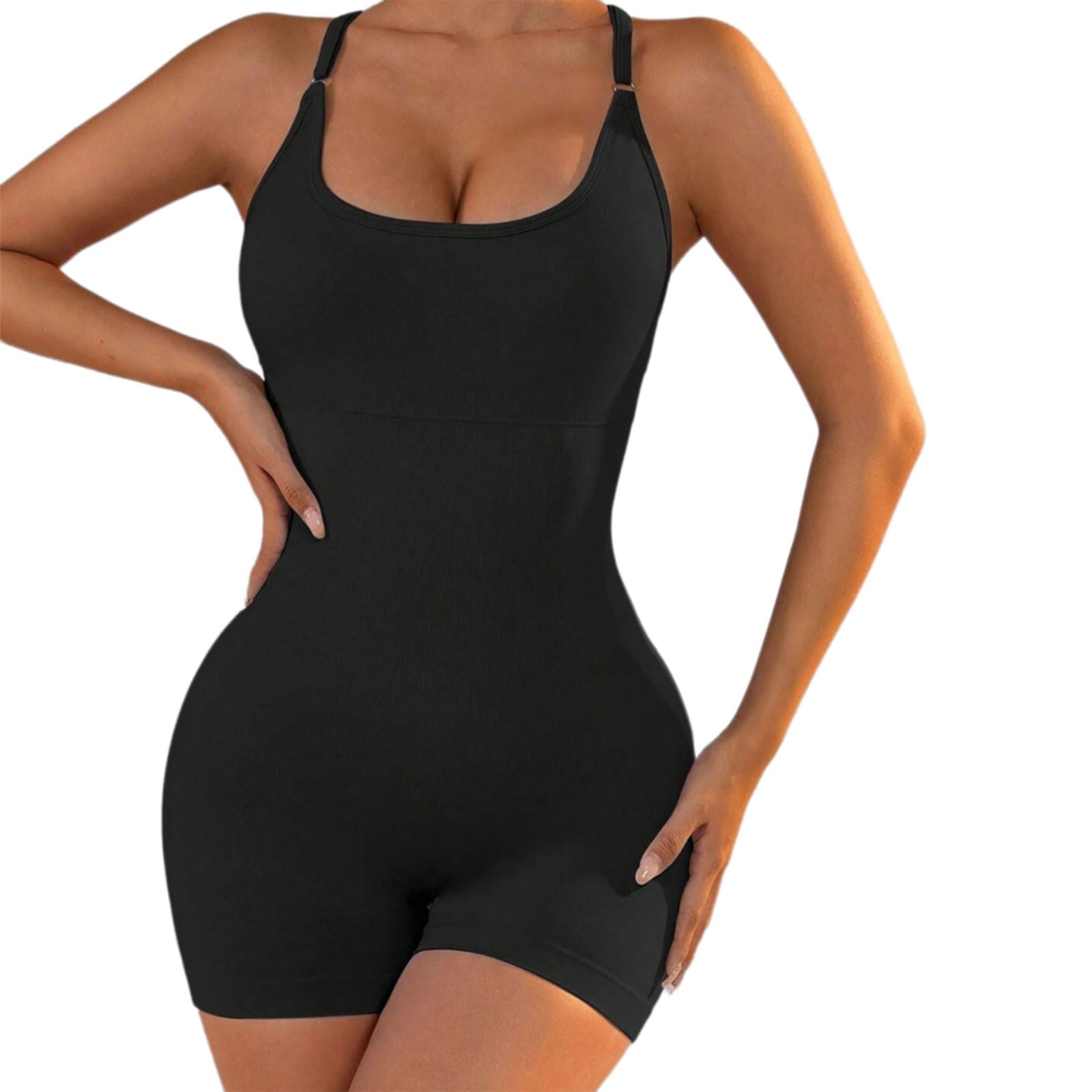 Tsophreniq Sports Romper Built in Shorts Stretchy Pilates Jumpsuit High Waist Workout Bodysuit Adjustable Strap for Fitness Pilates Jumpsuit with Shorts
