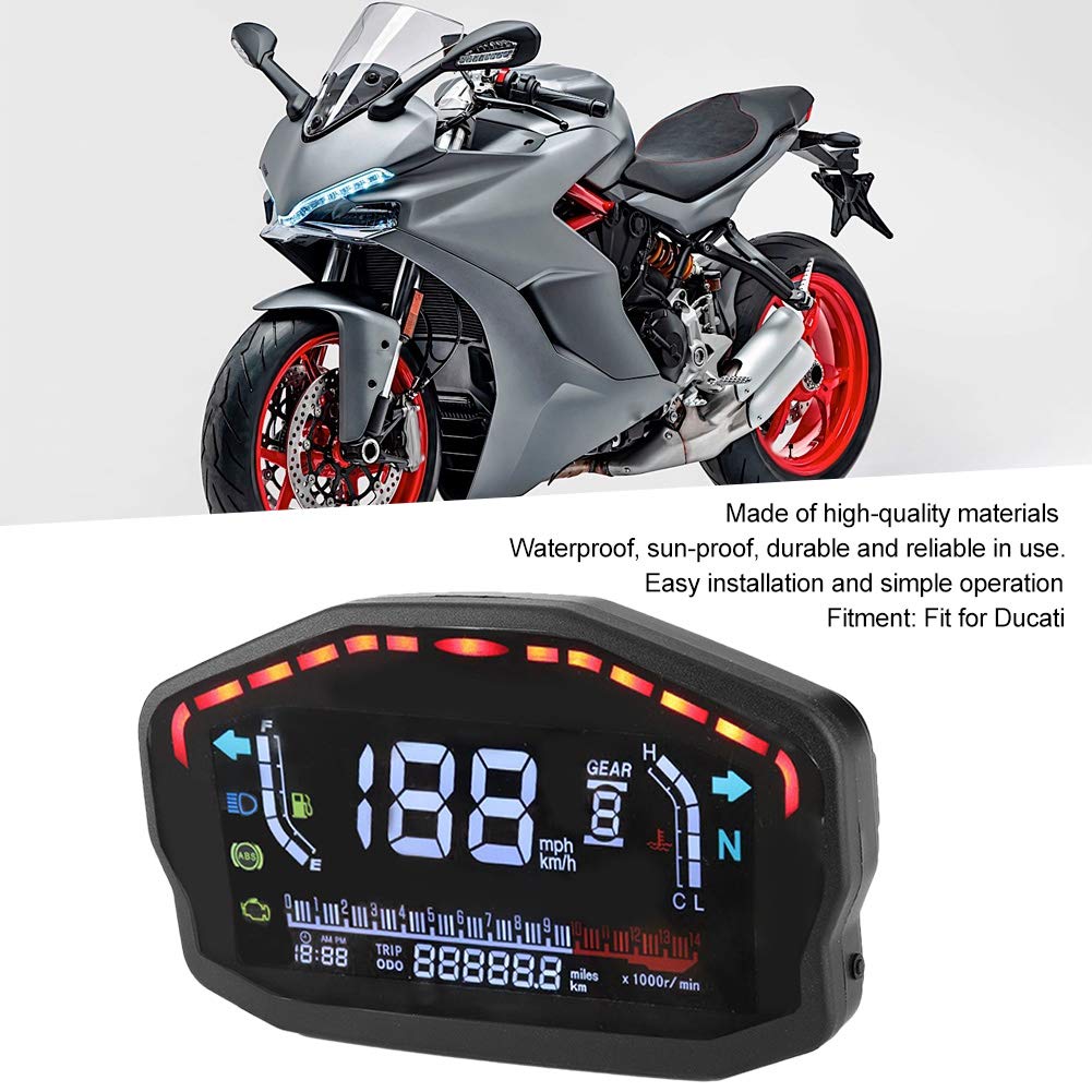 Tachimetro Digitale LCD LED Tachimetro ABS Contachilometri Calibro Contagiri per Moto Strumento Refitting Moto Adatto per Nero