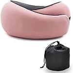 Travel Pillow Memory Foam Neck Pillow Soft Comfortable Breathable Velvet Cover Support Pillow for Traveling, Airplanes, Car, Travel Sleeping Essentials (Light Pink)