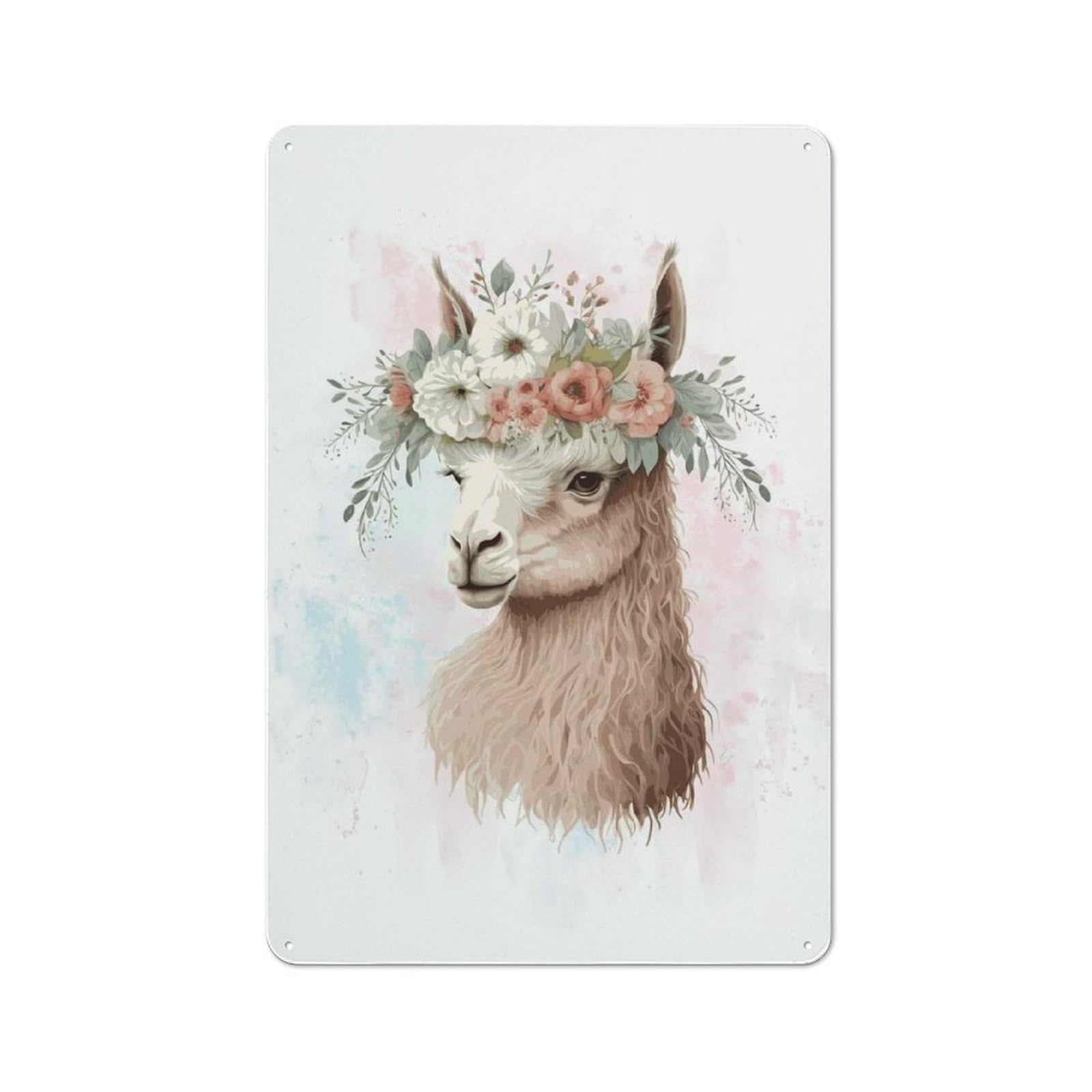 Junmoney Style-5 Simple Retro Watercolor Alpaca Llama Metal Wall Plaque 30X20cm, Creative Space Decor For Office, Study, Studio Or Hallway