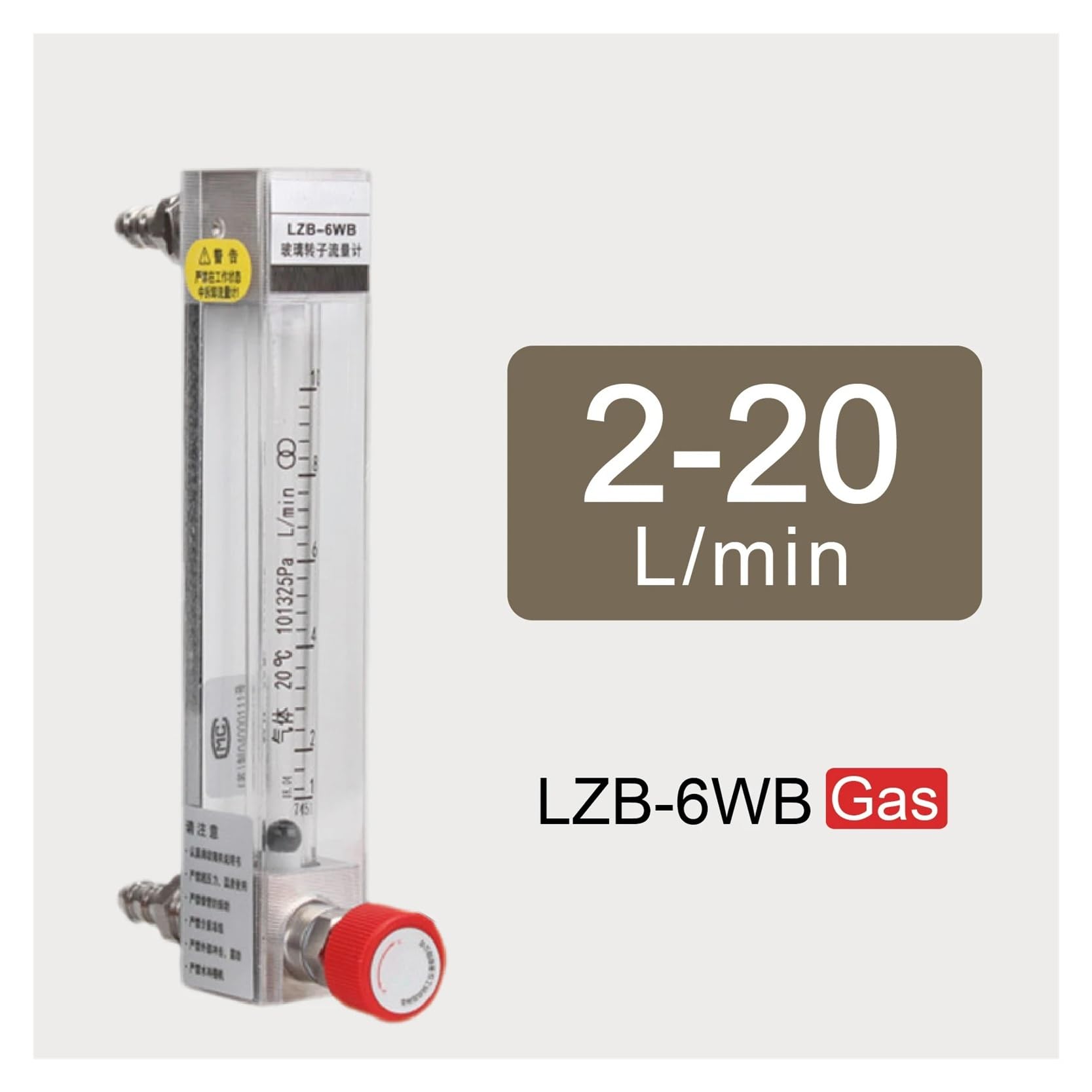 Caudalímetro Rotámetro de Tubo de Vidrio LZB-6WB, caudalímetro de Aire, líquido y Agua, caudalímetro de Flotador Ajustable for Uso Industrial.(2-20L-min)