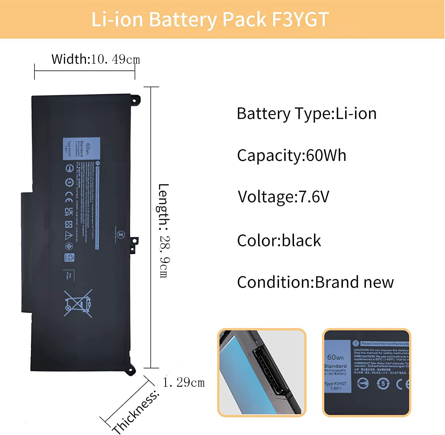 60Wh F3YGT Laptop Akku für Dell Latitude 12 7000 7280 7290 13 7000 