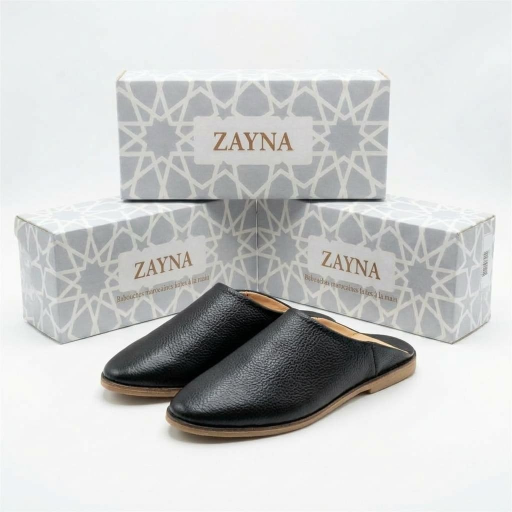 ZAYNA Babouches Marocaines en Cuir Véritable, Fait Main à Fès, Unisexe, Design Traditionnel et Confort Quotidien, Intérieur et Extérieur Léger