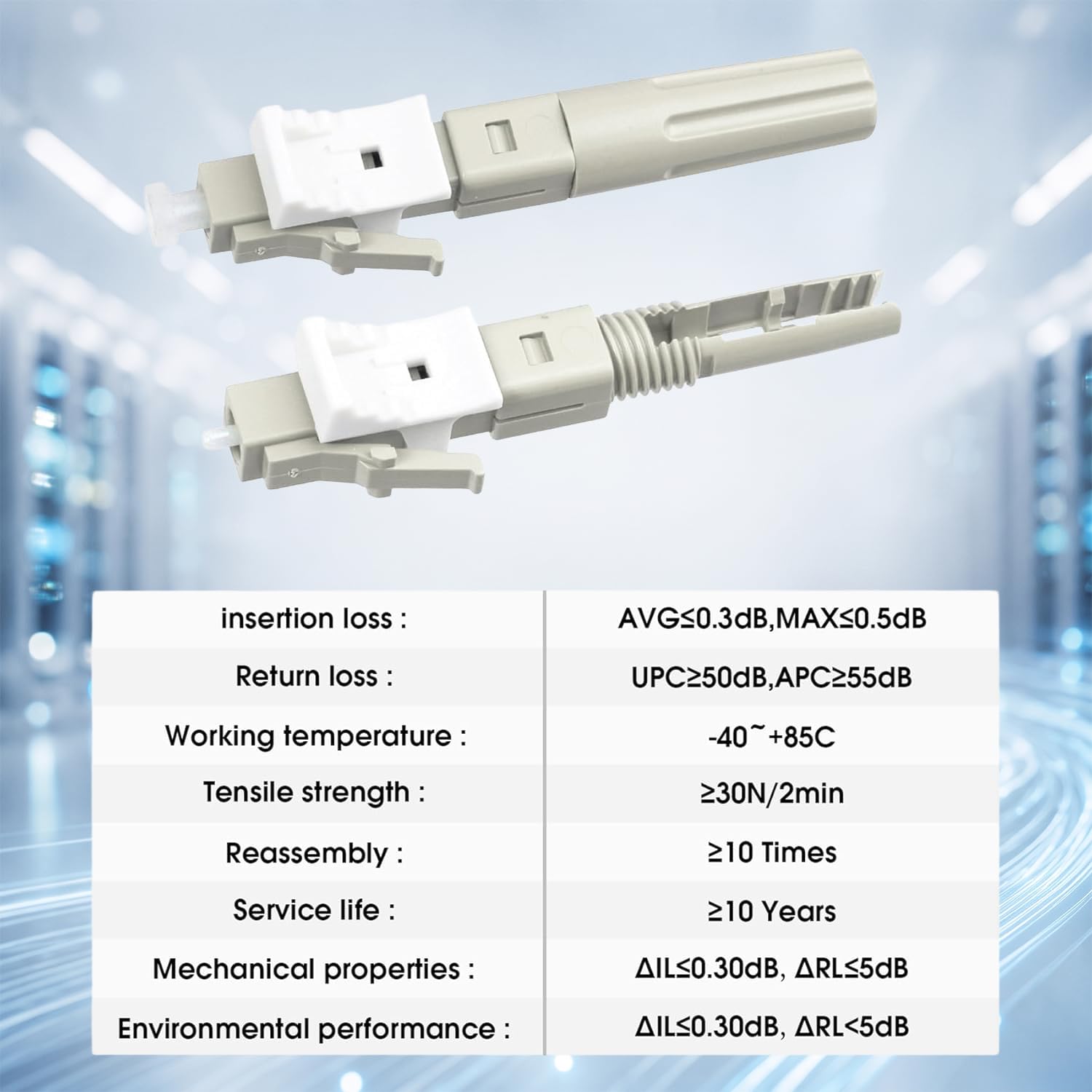 LC/OM3 50/125um Lot de 10 connecteurs rapides pour câble en fibre ronde