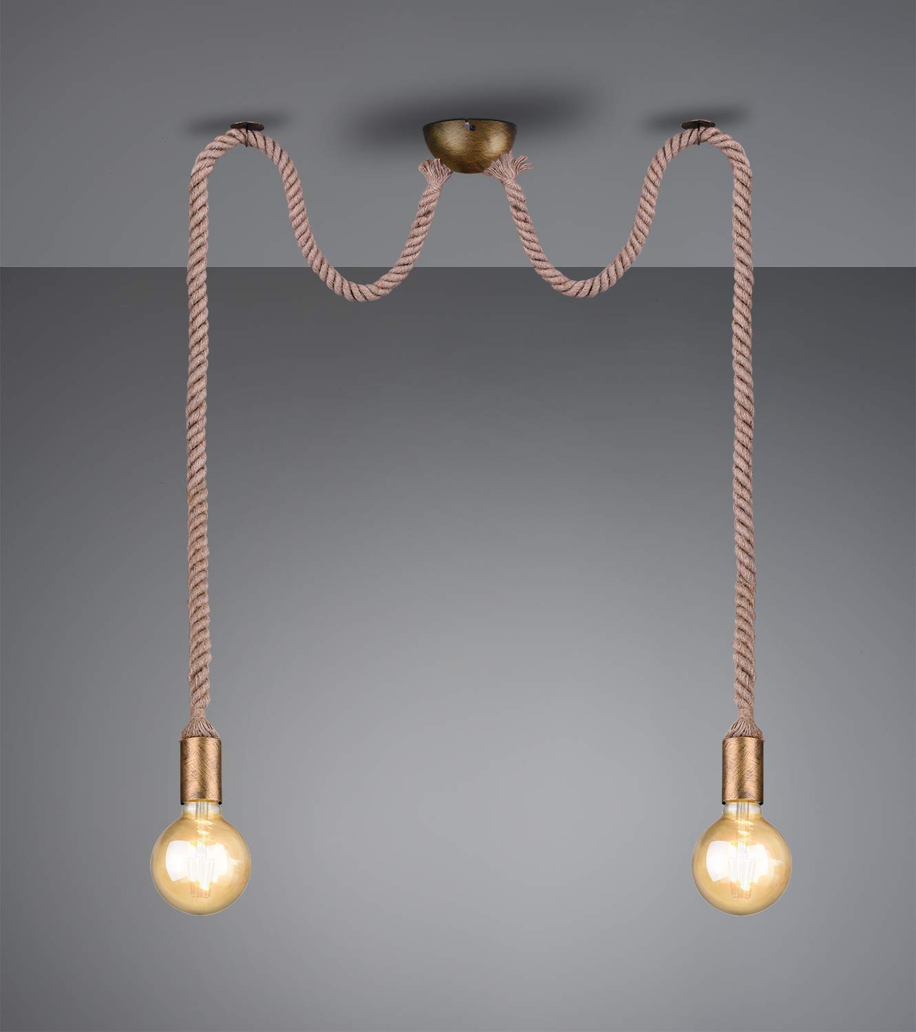 Trio Leuchten 310100204 - Lampadario a sospensione Rope, in ottone anticato e lino 1 x E27.
