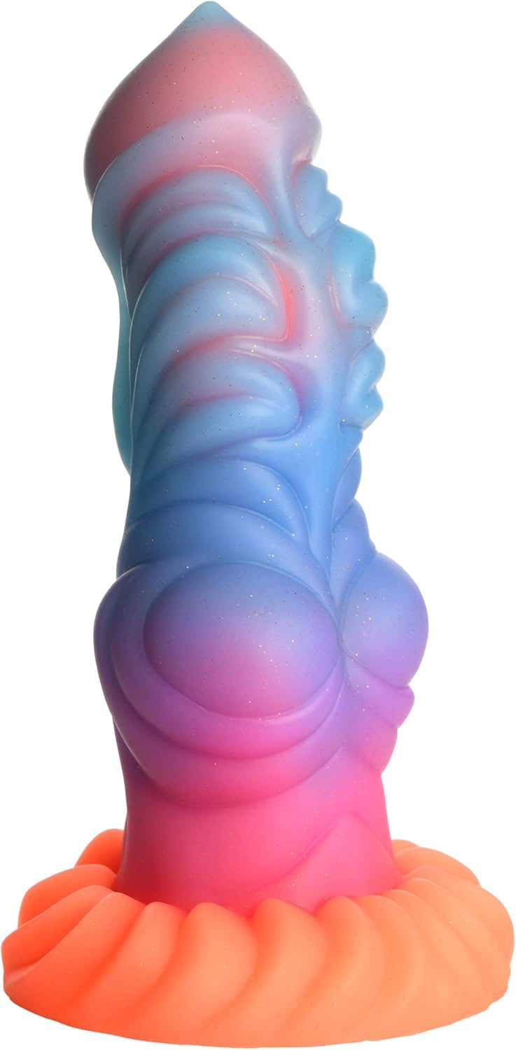 CREATURE COCKS Alien Invader Alien Glow-in-the-Dark Silicone Dildo for Men, Women, & Couples. Fantasy Dildo, Harness Compatible. Strong Suction Cup Base. 1 Piece, Pink, Purple, Orange, Blue.