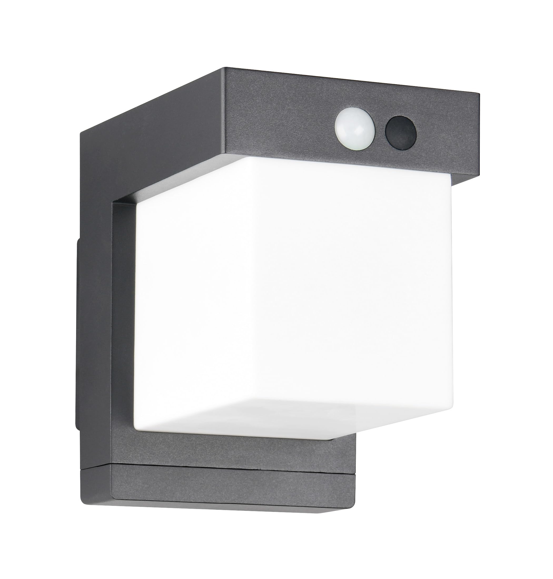 Reality Leuchten LED Hybrid Solar Außen Wandleuchte Colombo R23286132, Metall Schwarz matt, Schirm Kunststoff Weiß, inkl. 5.5 Watt LED, Bewegungssensor, Dämmerungssensor, Orientierungslicht |