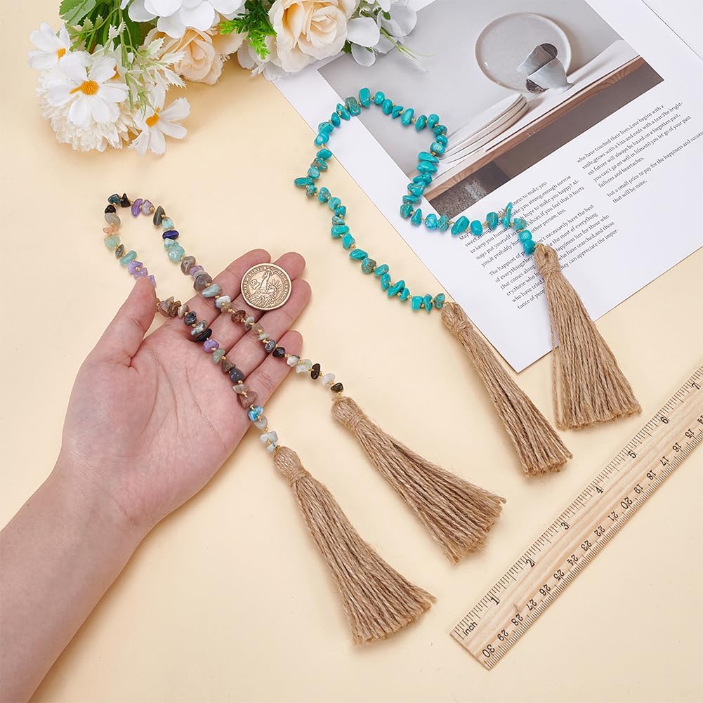 arricraft Natural Gemstone Bead Home Decor Tassels, 24 inch Farmhouse Rustic Country Table Decor Natural Crystal Prayer Beads for Lampwork Wall Hanging Decorations (Turquoise and Multi