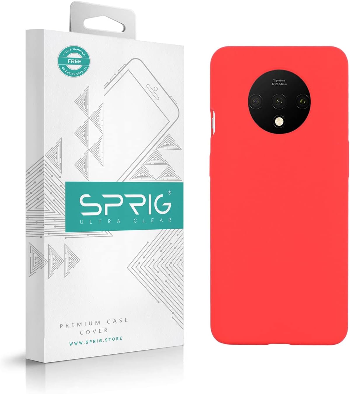 SPRIG Silicone Back Cover Case for Oneplus 7T (Red)