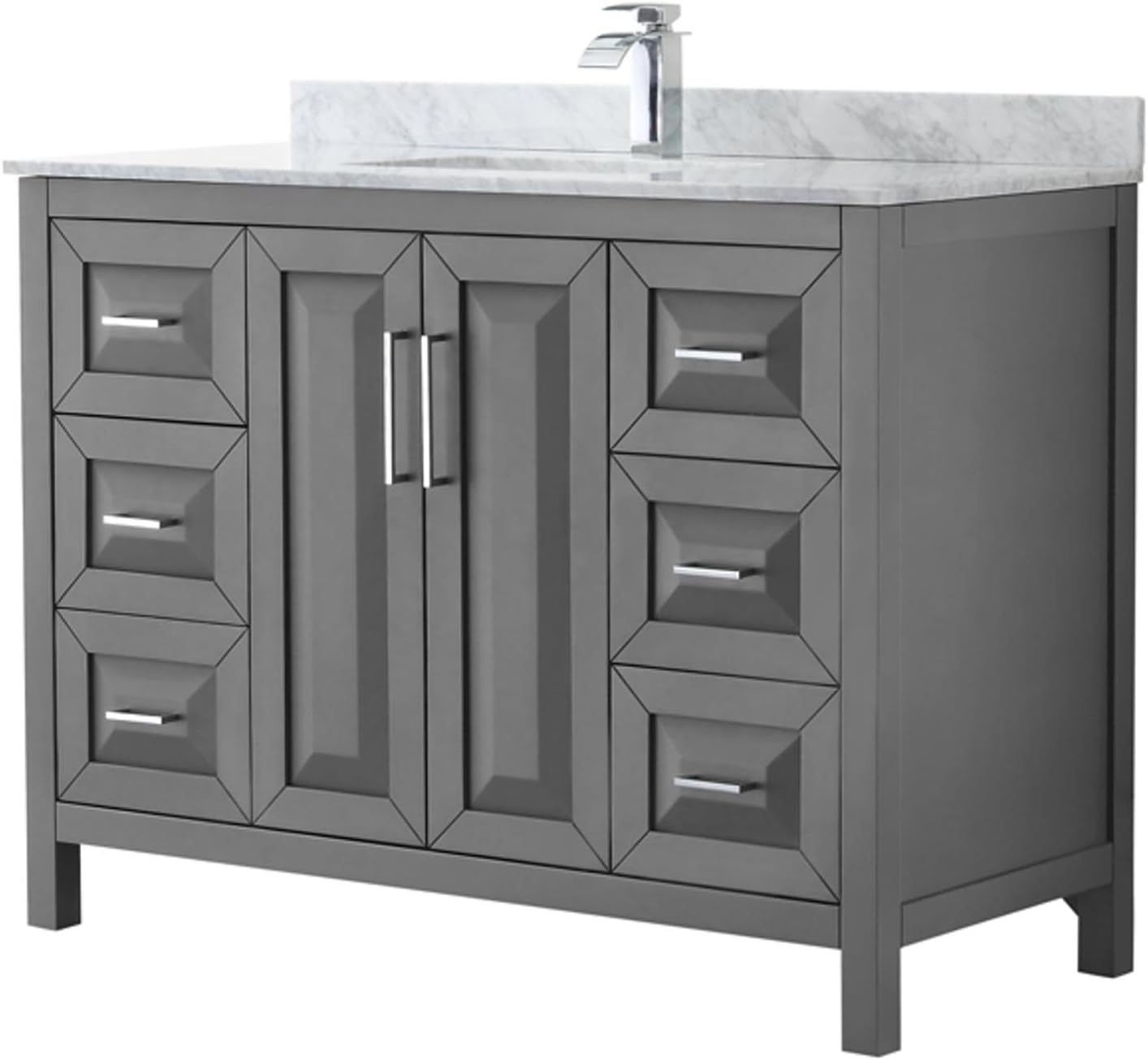 Wyndham Collection Daria 48 inch Single Bathroom Vanity in Dark Gray, White Carrara Marble Countertop, Undermount Square Sink, and No Mirror