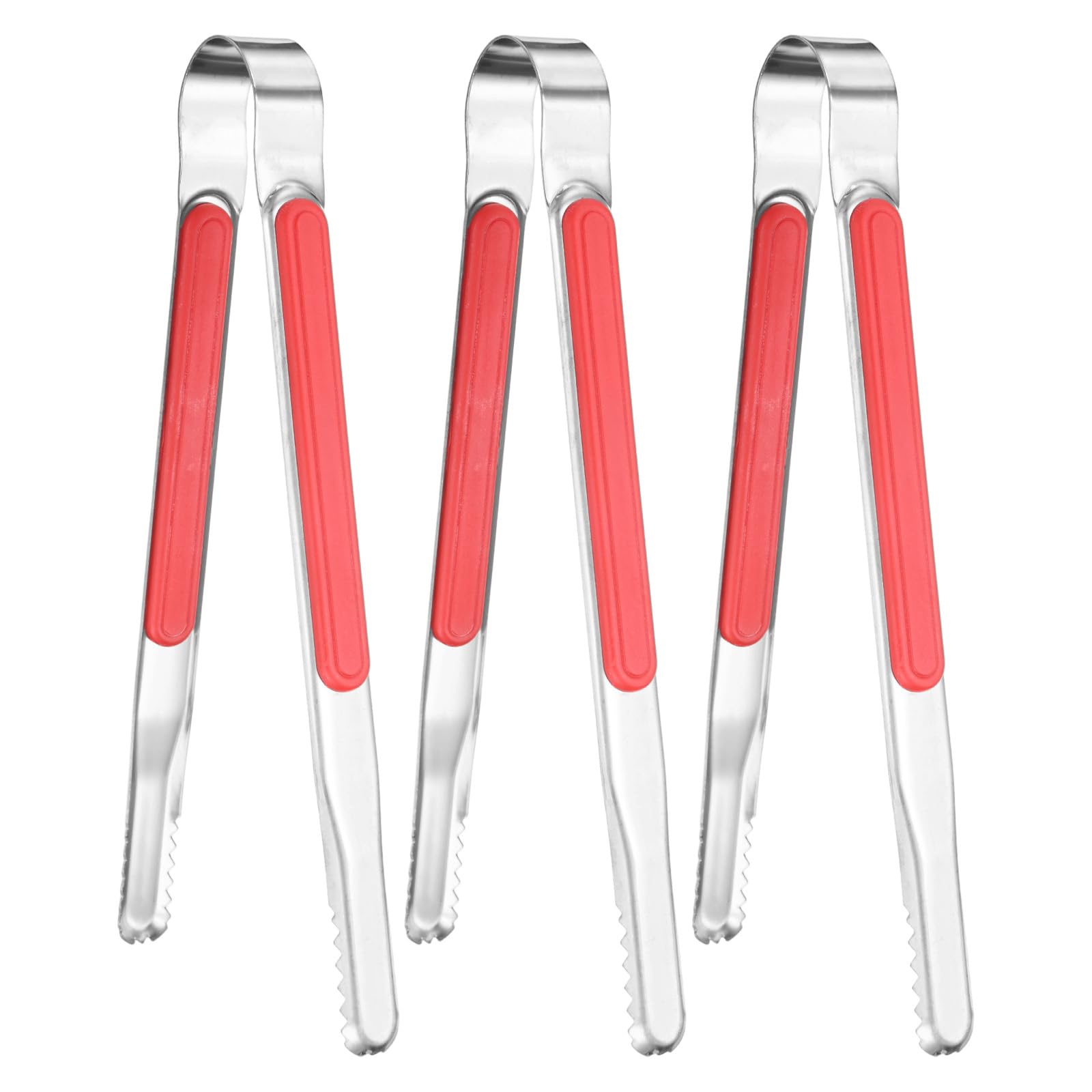 M METERXITY 3-Pack Grill Tongs, 8.8 Inch Non-Slip 410 Stainless Steel Locking Tongs for Cooking/Buffet/Outdoor Barbecue, Korean BBQ Tweezers Metal Clamp Tool [Red]