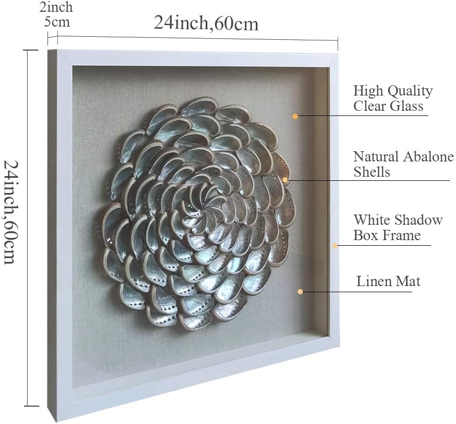 ARTECORS 24"x24" 3D Handmade Wall Decoration with Shadow Box Framed Front Glass for Living Room Dining Room Entrance Corridor Bedroom wall Decor (Abalone Shell 24"x24")