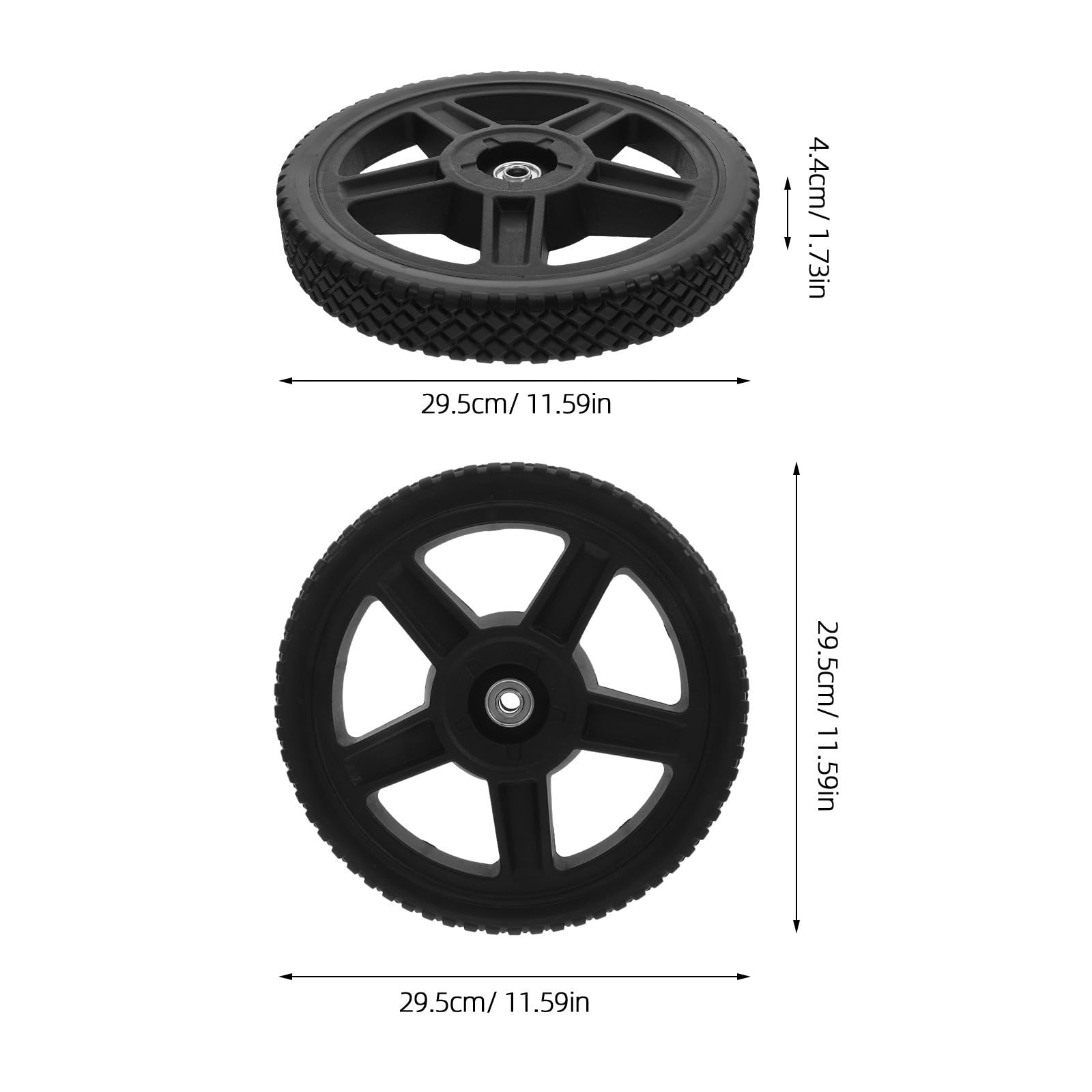 NUOBESTY 2 Piezas Ruedas para Cortacésped, Ruedas de Apoyo para Recortadora, Negro, Pvc y Pp, Orificio de Rodamiento 12,7mm, para Cortacéspedes Manuales y Cortacéspedes de Empuje,
