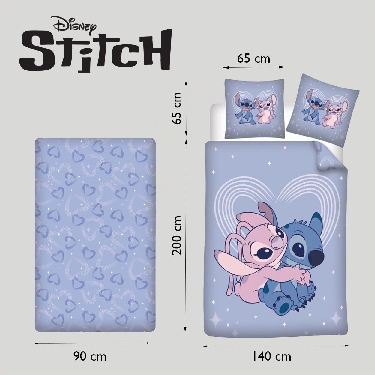 Stitch Angel Set 3 Pezzi 140x200 + Federa 65x65 + Lenzuolo 90x200 Disney