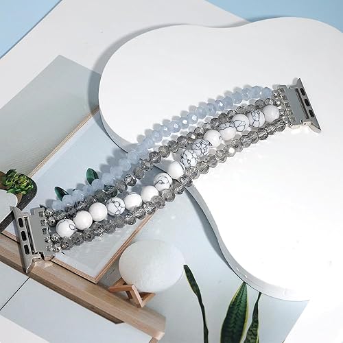 Miniatura 2 de LuReen Pulsera de cuentas de piedra compatible con Apple Watch Band Series UltraSE987654321, correa elástica para iWatch Band 1.496 in1.575 in1.614