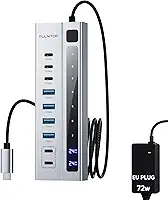 Hub USB C 3.2 ativo com fonte de alimentação, hub USB 3.2 9 em 1 com dados de 3 * 10 Gbps, 4 * USB A 3.1 e 2 * carregamento PD de 45 W (não suporta vídeo e dados) Adaptador de 72 W