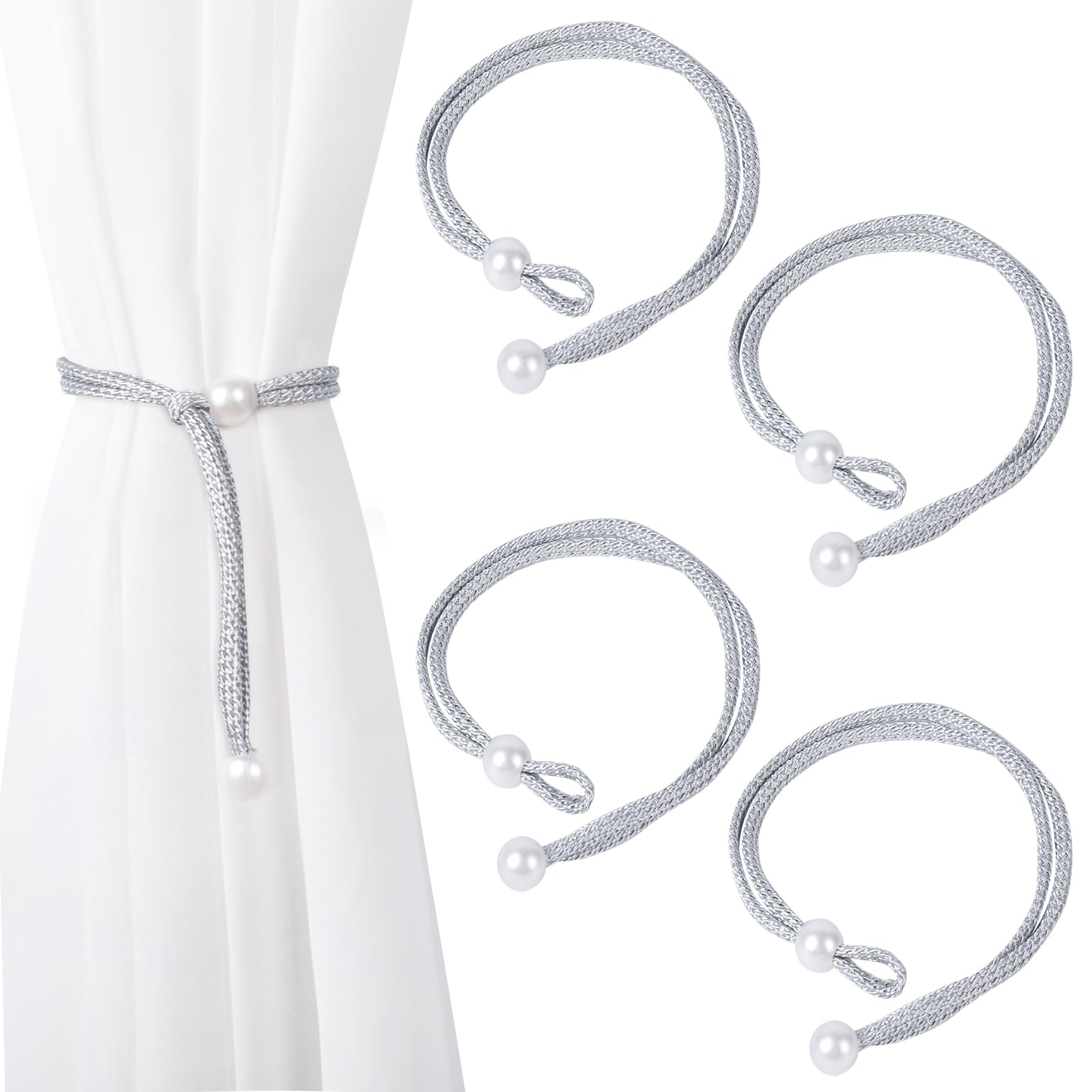 Dalababa 2 Pair Curtain Tie Backs Rope, Grey